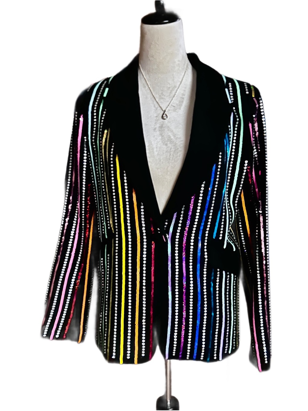 Queen Of Sparkles ~ Small ~ Multi-Colors Striped Sequins ~ Blazer Jacket